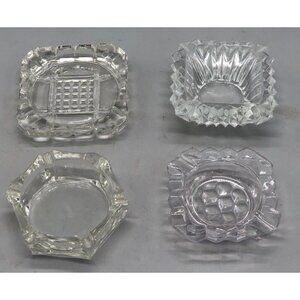 vintage crystal ashtray mini dish set of 4 shapes clear READ